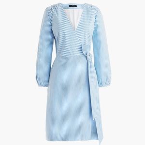 NWT J. Crew Blue White Striped Balloon Sleeve Wrap Dress Size 12